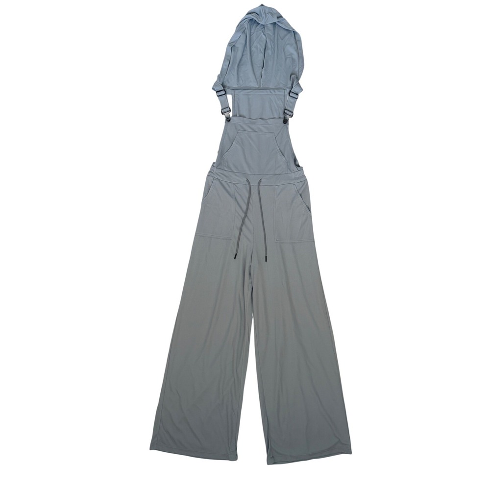 Halara Hooded Overalls Y2K 90s‎ Light Blue Grey Waffle Knit Jumpsuit XS
